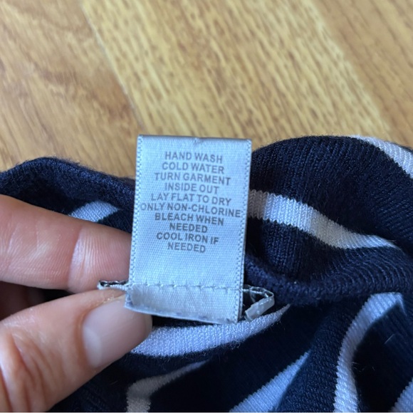 Cache striped navy blue white nautical midi pencil skirt gold zippers size S - Picture 6 of 10